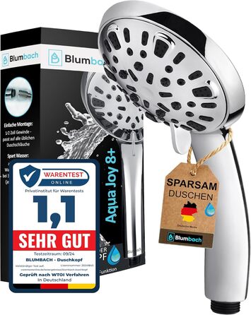 BLUMBACH® Душова лійка Aqua Joy, економія води, високий тиск, 8 режимів, насадка для душу