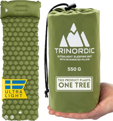 Ультралегка надувна ізомат для кемпінгу з подушкою, 550 г – компактний туристичний килимок для походів, велоподорожей і відпочинку на природі