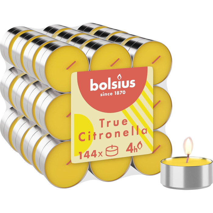 Ароматичні свічки-таблетки Bolsius Citronella, 144 шт, 4 години горіння, для вулиці, з натуральним рослинним воском, без пальмової олії