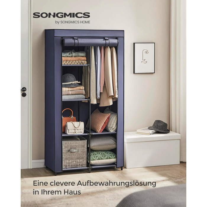 Тканинна шафа SONGMICS з 6 полицями, різні варіанти складання, для спальні та гардеробної, темно-синя, 88x45x168 см