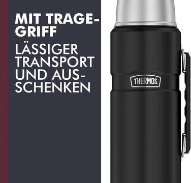 Термос THERMOS STAINLESS KING 1,2 л, чорний, нержавіюча сталь, герметичний, з чашкою і ручкою, 12 годин гарячий, 24 години холодний, для напоїв, BPA-free