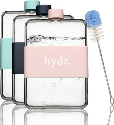 Пляшка для води hydr 425 мл, квадратна, BPA-free, з гнучкою щіткою для очищення, компактна та герметична, для подорожей і сумки