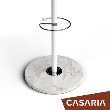 Вішак Casaria з мармуровою основою, металевий, 14 гачків, обертається на 360°, стабільний, 37x37x175 см, для передпокою та офісу, гардеробний вішак для одягу та курток, білий, вигнутий дизайн