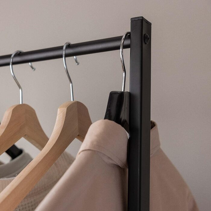 Вішалка для одягу Newlux Hangy One 20, до 24 кг, з полицею для взуття, металевий стійкий гардеробний стійка, проста збірка, захист підлоги, компактний дизайн, 50x40x160 см, чорний