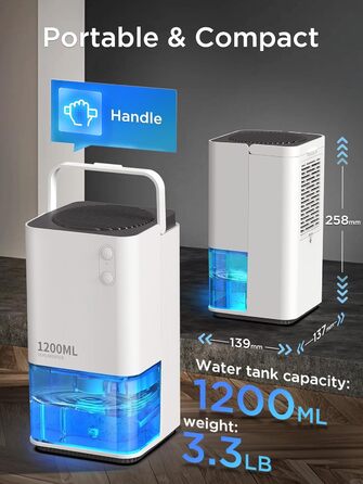 Електричний осушувач повітря EasyAcc 1200 мл – тихий портативний міні-девайс проти вологи з автоматикою та нічним світлом для офісу, спальні, ванної кімнати