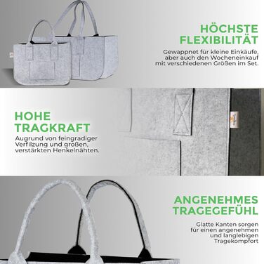 FUCHSBAG 2.0 Набір універсальних фетрових сумок XXL, 3 шт. (2 великі, 1 мала) для покупок, міцні та стильні сумки для покупок