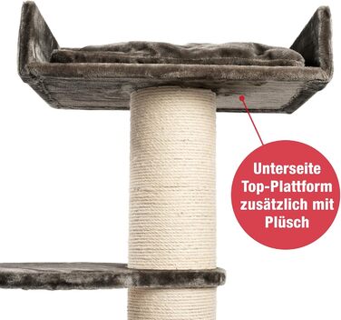 Котячий дряпак JAMAXX Premium XXL 155 см для великих і важких котів, стовбур 20 см, товста основа 4 см, м'який плюш, сірий-коричневий
