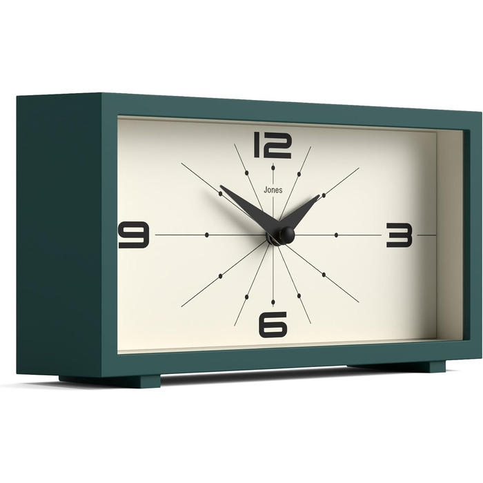 Настільний годинник JONES CLOCKS Odeon, сучасний прямокутний ретро-дизайн, зелений, для столу, полиці, каміна чи тумбочки