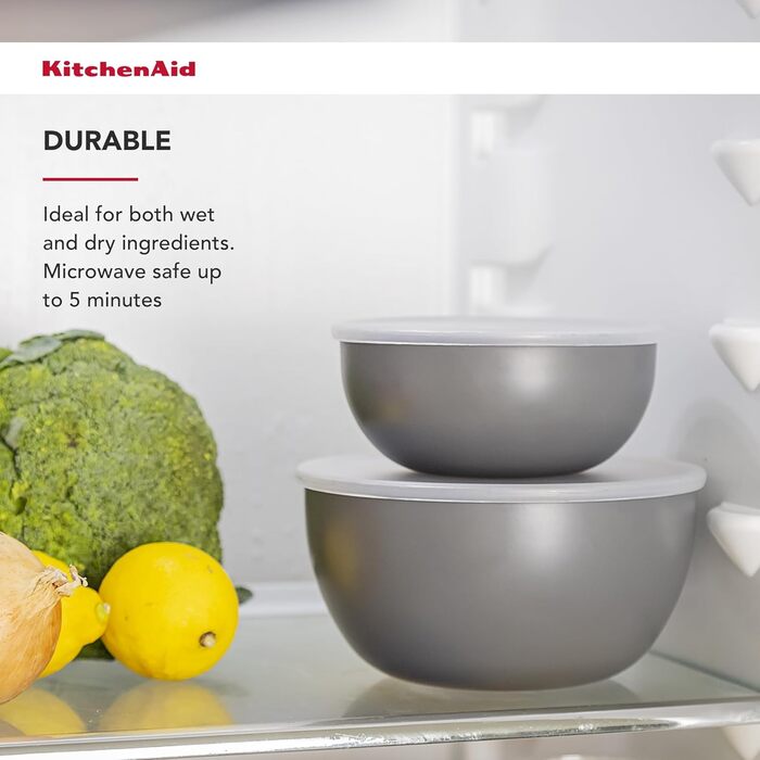 Набір кухонних мисок KitchenAid, 3 шт, вугільно-сірі, зручно складаються одна в одну, для приготування їжі