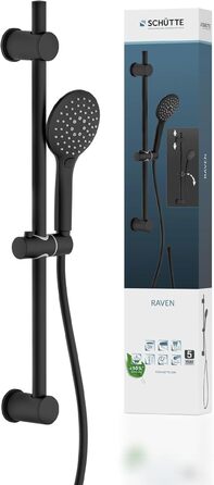 Душовий набір SCHÜTTE RAVEN: лійка, шланг, тримач, 3-режимна чорна ручна душова система