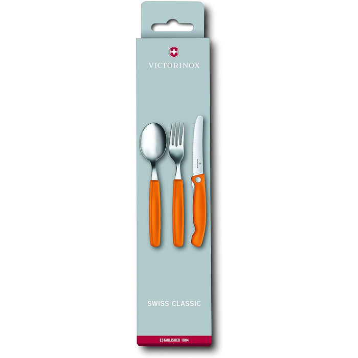 Набір столових ножів Victorinox Swiss Classic, 3 предмети, 11 см, хвилясте лезо, надгострі, неіржавна сталь, помаранчеві руків'я