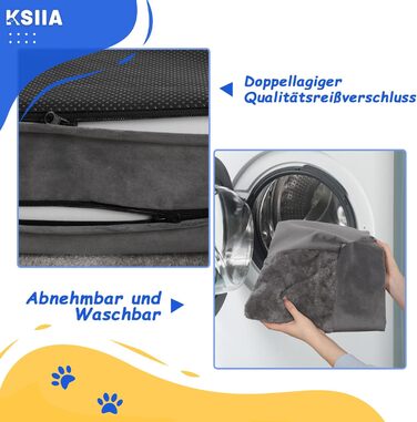 Ортопедичне ліжко для великих собак KSIIA 105x70x18 см, знімний і праний чохол, протиковзка основа, 3 підняті борти, ноппінг-піна, XL, світло-сірий