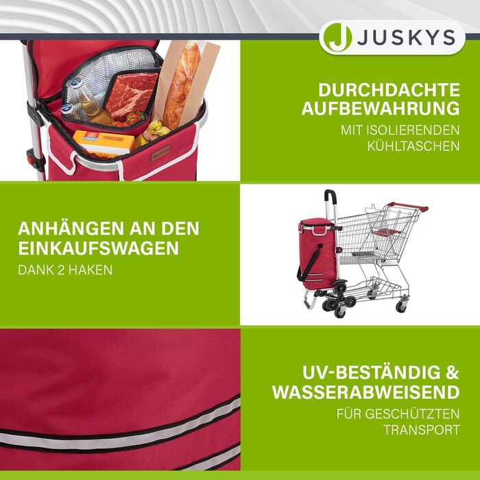 Сумка-візок Juskys 3в1 для сходів, 56 л, складана, червона – універсальний шопер, візок-сходовий, сумка-тележка для покупок