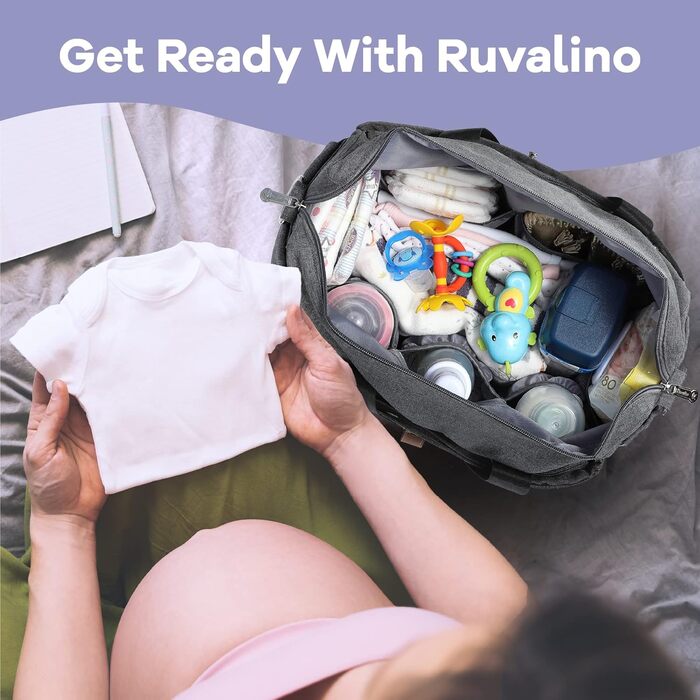 RUVALINO Сумка-переноска для пелюшок, велика дорожня сумка для мами й тата, стильна багатофункціональна сумка для дитячих речей з пеленальним килимком, ізольованими кишенями, сіра