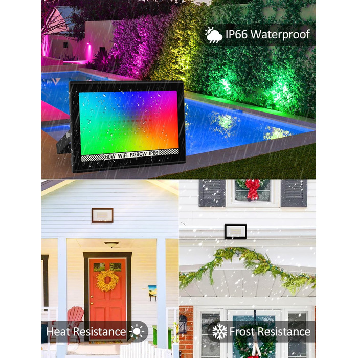 Світлодіодний прожектор для вулиці 100Вт, RGB, з дистанційним керуванням і Bluetooth-додатком, IP66, водонепроникний, набір 2 шт, для саду та двору