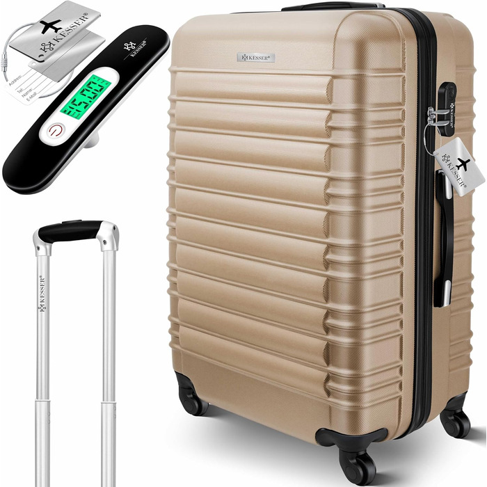 Валіза KESSER® 75 см 120 л, жорсткий ABS, з вагами та биркою, 4 колеса, телескопічна ручка, кодовий замок, шампань