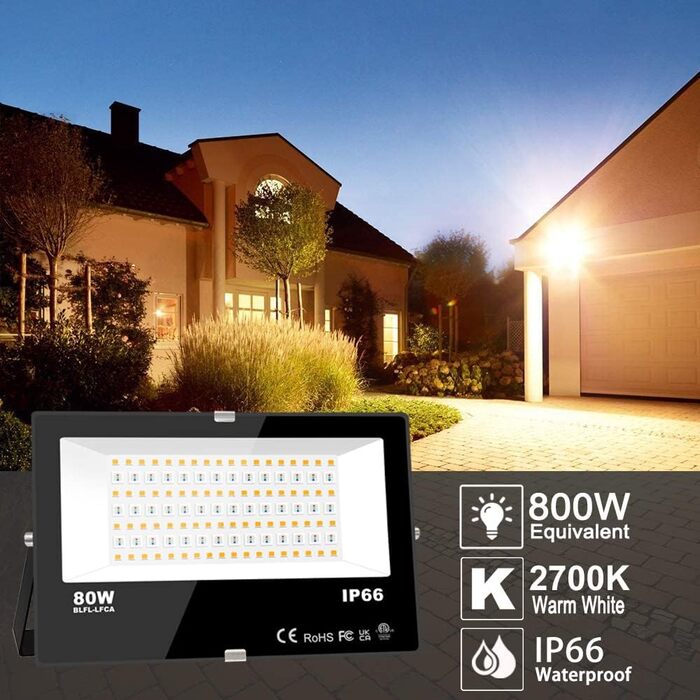 Світлодіодний RGB прожектор для вулиці 80W, з таймером, Bluetooth, IP66, водонепроникний, з режимом зміни кольору та DIY-ефектами