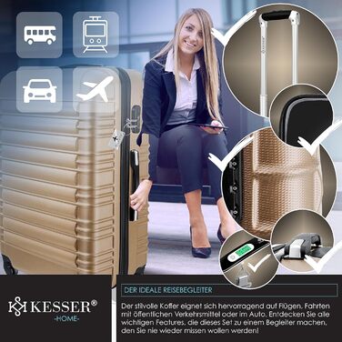 Валіза KESSER® 75 см 120 л, жорсткий ABS, з вагами та биркою, 4 колеса, телескопічна ручка, кодовий замок, шампань