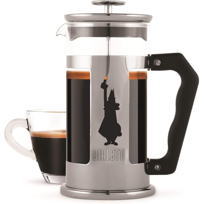Френч-прес Bialetti Preziosa 350 мл, нержавіюча сталь, боросилікатне скло, для кави та чаю, набір із меленою кавою