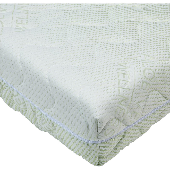 Чохол для матраца BONEX Komfort 90x200 см, висота 16-18 см, двошарова тканина з алое вера, для алергіків, прати при 60°C, 4-стороння блискавка, білий/зелений