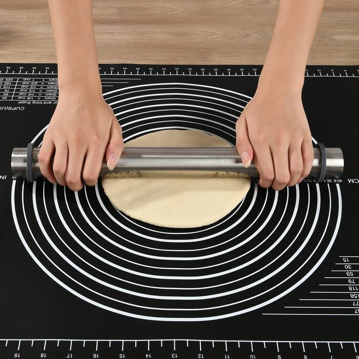 Силіконова антипригарна килимок для розкачування тіста SUPER KITCHEN 80x60 см, з нековзким покриттям і ножем для тіста, чорний, XL, для випічки, мастики, піци, епоксидної смоли