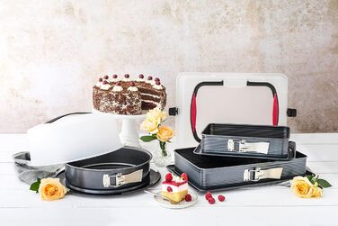 Форма для випікання Zenker DELUXE 28 см з кришкою, кругла, емальований плоский дно, чорна металік, форма для торта та пирога, з ручкою для транспортування