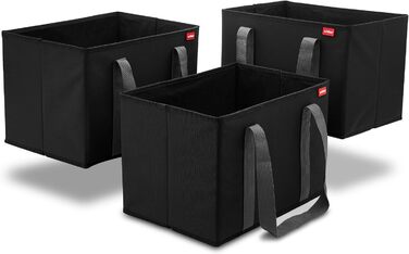 Набір з 3 чорних складаних кошиків Achilles для покупок та зберігання, 37x25x25 см, органайзери для багажника