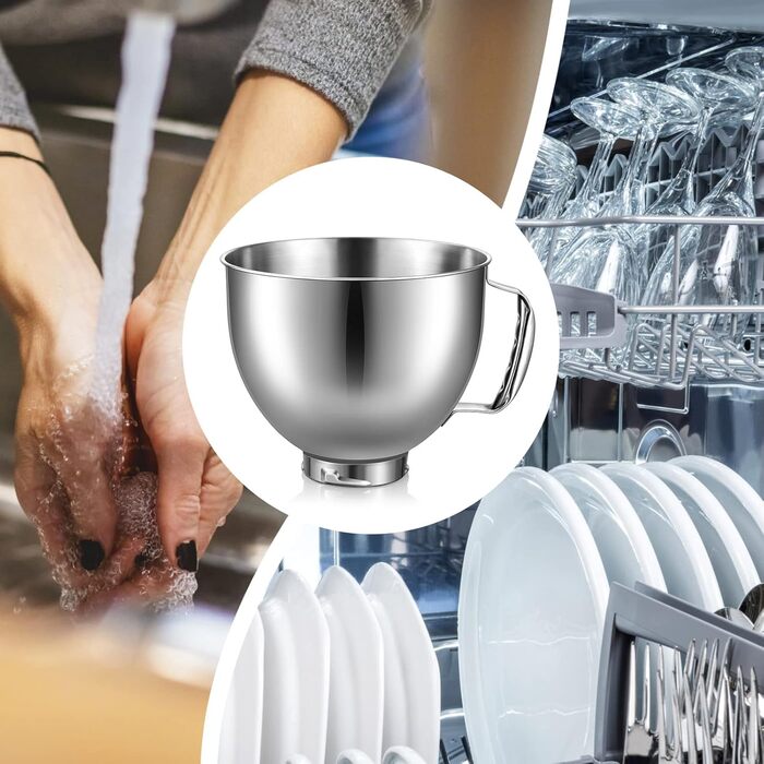 Миска з нержавіючої сталі для міксера KitchenAid 4,5–5 л, сумісна, змінна, підходить для міксерів з відкидною головкою, можна мити в посудомийній машині