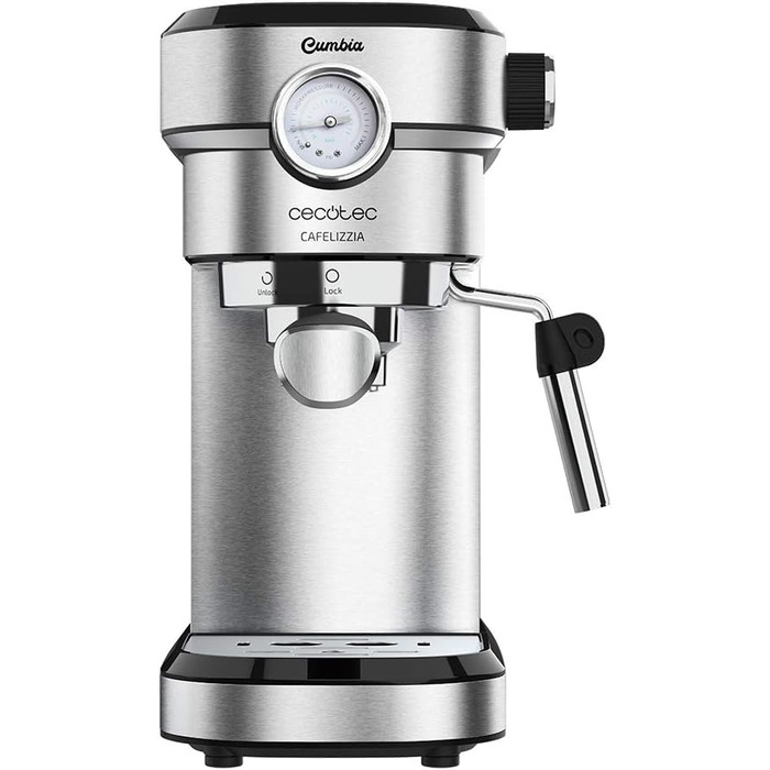 Еспресо-машина Cecotec Cafelizzia 790 Steel Pro, 1350Вт, 20 бар, термоблок, манометр, автоматичний режим, для еспресо та капучино, 1,2 л, нержавіюча сталь