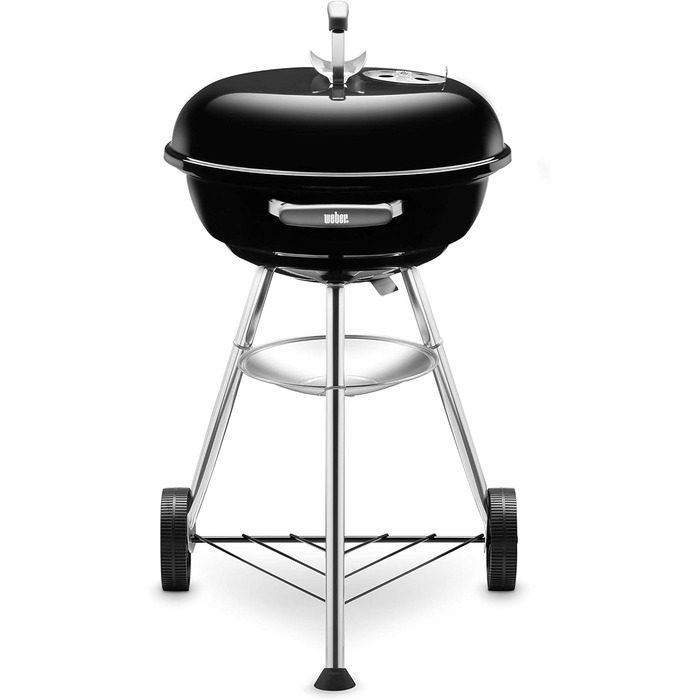 Вугільний гриль Weber Compact Kettle 47 см, порцелянове покриття, на тринозі з колесами, хромована решітка, чорний