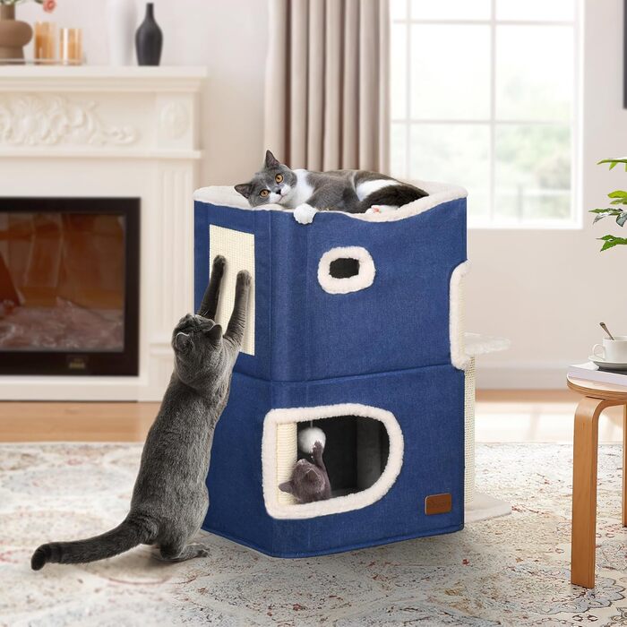 YITAHOME Будиночок для котів, котяче ліжко для дому, котяча вежа, ігрова когтеточка, меблі для котів, котяча хатинка, синій, з платформою