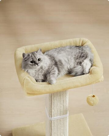Дряпак для котів Feandrea, котячий комплекс 71 см, платформа 40x30 см, стовп з сизалю, основа 45x40 см, м'ячик, бежевий