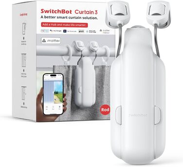 Розумний автоматичний відкривач штор SwitchBot Curtain 3 для карниза, з Bluetooth, керуванням через додаток, таймером, потужний мотор, сумісний з Alexa та Google Home (потрібен SwitchBot Hub)