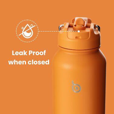 Термос-пляшка з нержавіючої сталі з трубочкою BOTTLE BOTTLE, 1 л, для спорту, з ручкою, для пігулок, біла/помаранчева