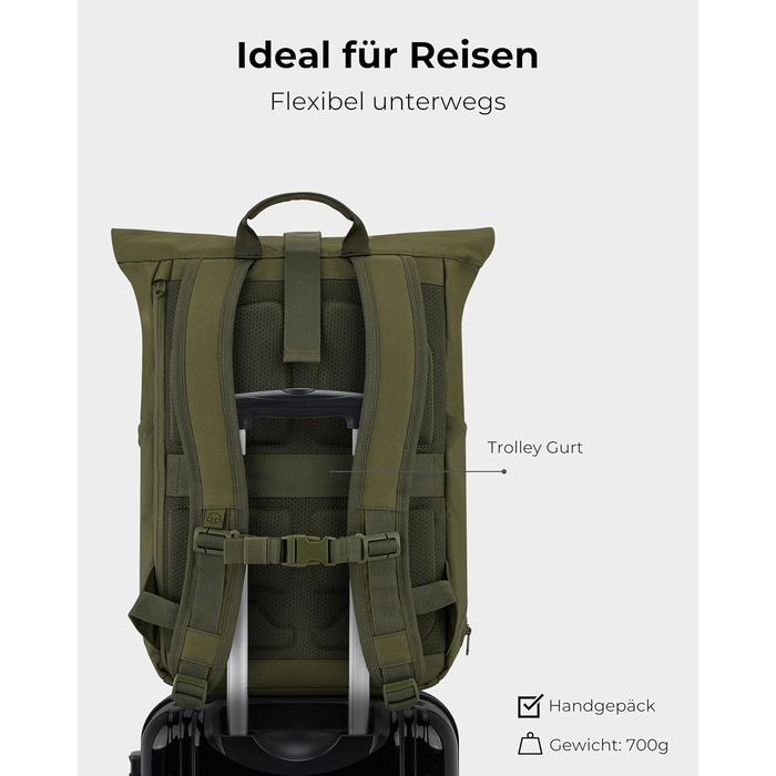 Рюкзак Johnny Urban Allen Medium 15 л для жінок і чоловіків, роллтоп, водовідштовхувальний, з відділенням для ноутбука, для університету, велосипеда, бізнесу, оливковий, екологічний