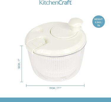 Міні-сушарка для салату KitchenCraft, багатофункціональна, 19 см, прозора