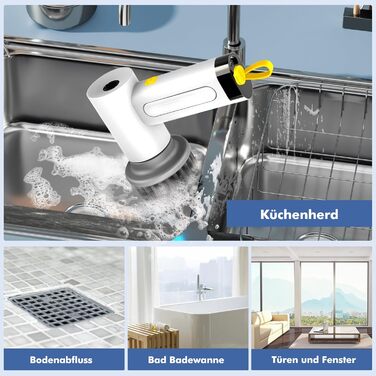 Електрична щітка для прибирання Spin Scrubber з 5 насадками, 2 режими, LED-індикатор — для ванної, плитки, швів, кухні, скла, гриля та шин