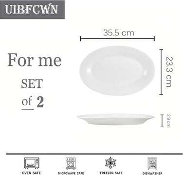 Сервірувальні тарілки UIBFCWN, набір 2 шт., порцелянові, овальні, 35,5×23,3 см, для буфету, суші, десертів, м'яса, риби, закусок, для дому та ресторану