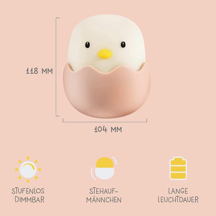Дитячий LED нічник MegaLight Eggy Egg з RGB-підсвіткою, сенсорним керуванням, таймером і USB-зарядкою, безпечний для немовлят, нічна лампа для дитячої кімнати