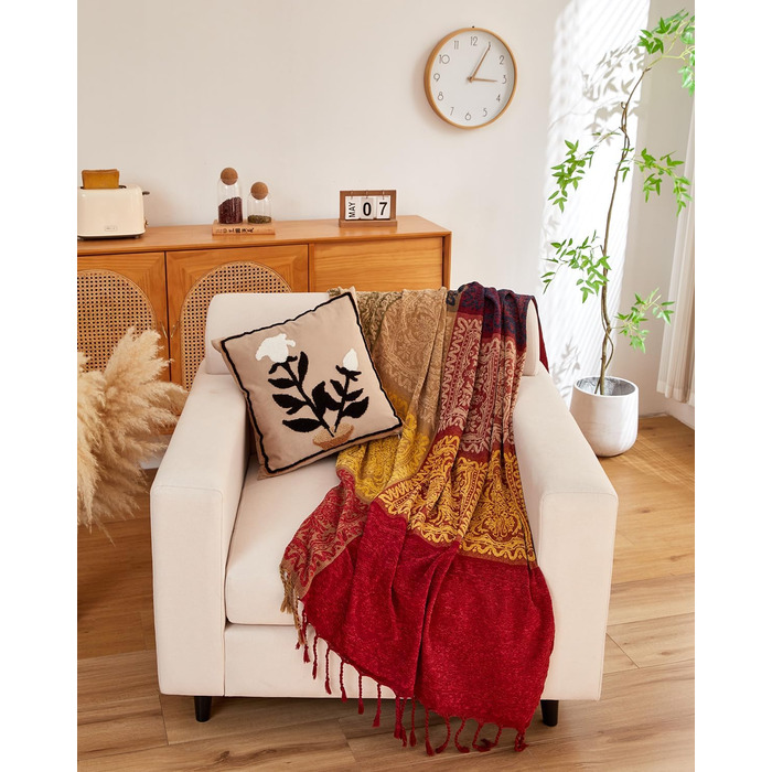 Покривало AIVIA Boho для дивана і ліжка, велике, азтецький гіпі стиль, червоний/зелений/жовтий, 221x262 см, захисний чохол на меблі, декоративна накидка