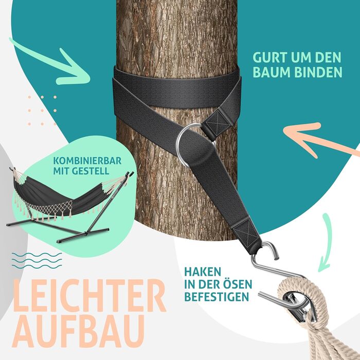 Гамак KESSER 320x150 см, до 300 кг, водостійкий і дихаючий, з китицями, для 1-2 осіб, для кемпінгу, саду й вулиці, з чохлом, мотузками й ременями, антрацитовий
