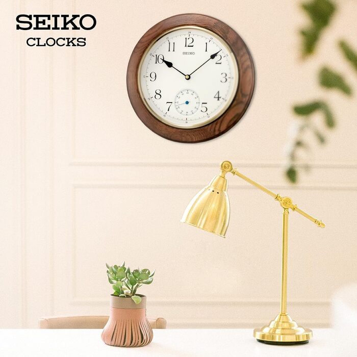 Настінний годинник Seiko коричневий, дерево (дуб), безшумний механізм QXA432B