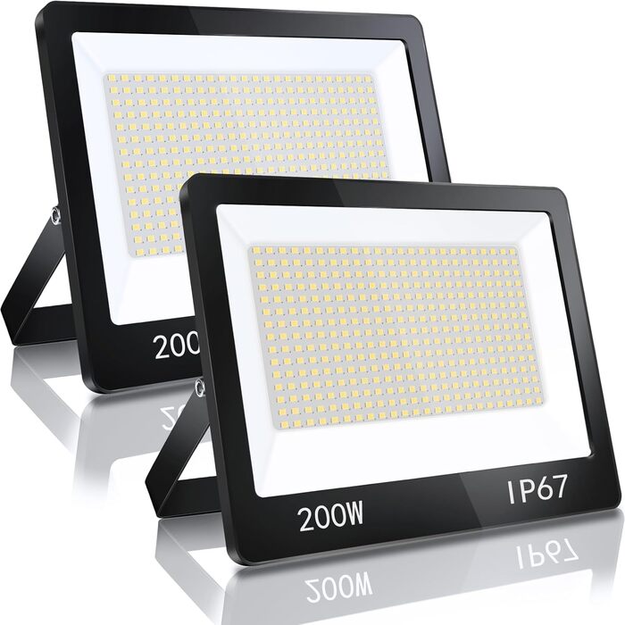 YIQIBRO LED прожектор для вулиці 200Вт*2, 10000Лм, IP67, холодне біле світло 6500K, водонепроникний, для складу, саду, гаража, двору, парковки