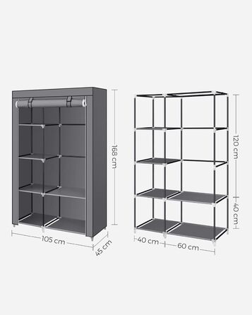 SONGMICS тканинна шафа для одягу з 6 полицями, модульна, сіра, 105x45x168 см – шафа для спальні та гардеробної