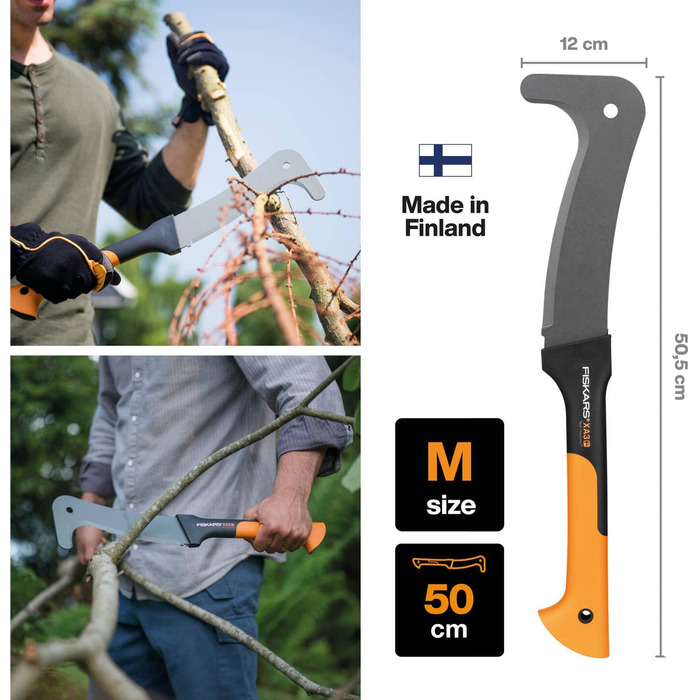 Мачете Fiskars WoodXpert XA3 50,5 см, антипригарне покриття, загартована сталева лезо, скловолоконна ручка, з чохлом, чорний/помаранчевий