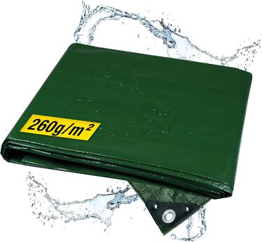 Водонепроникний тент 260г/м² 8x10м із міцними люверсами, зелений – покривало для басейну, пісочниці, авто, мотоцикла, велосипеда, вітрозахисна захисна плівка для вулиці