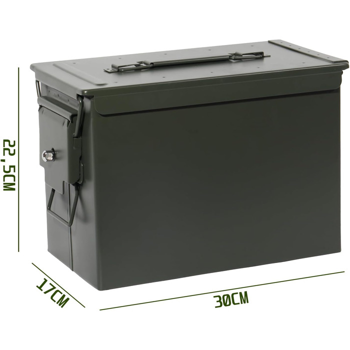 Металева ящик-скриня для зберігання, Munitionskiste US Ammo Box, патронна коробка для акумуляторів та боєприпасів, з замком, 28/30 см