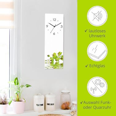 Скляний настінний годинник ARTLAND 20x60 см, безшумний, сучасний дизайн Zen Spa, зелені орхідеї, прямокутний, азіатський стиль, радіокерований