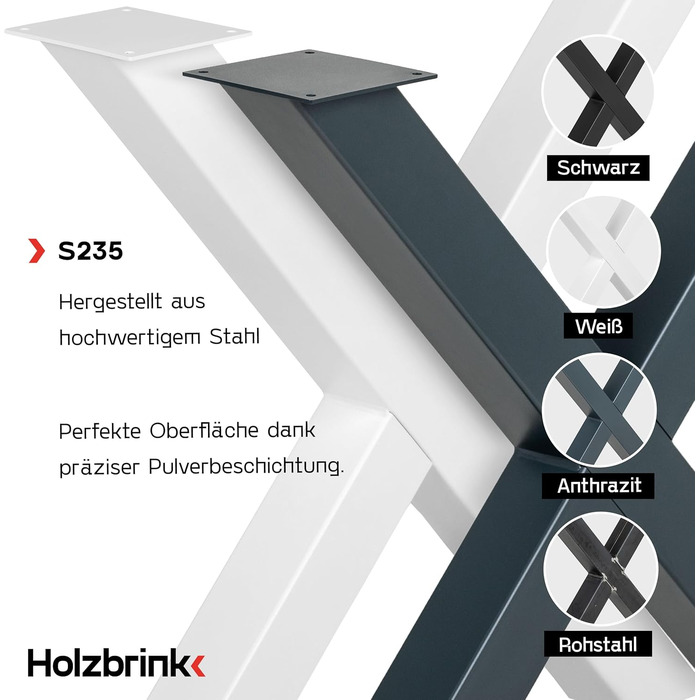 Ніжка столу HOLZBRINK металева біла Х-подібна форма 40x43 см