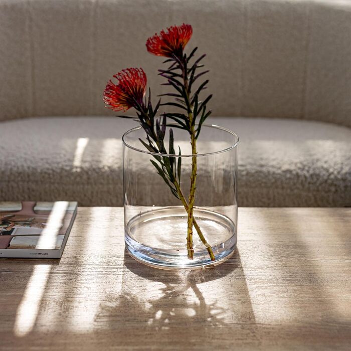 Скляна циліндрична ваза TREND FOR HOME Naida 19 см, прозора, декор для квітів, свічник, підлогова, весільна, 4848 мл